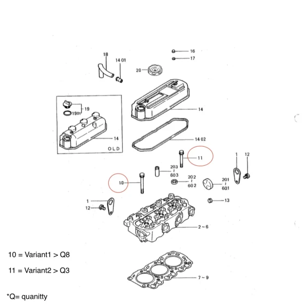 Bullone della testata Solé Diesel Mini 26 – Vetus M3.09 | M3.28 – Craftsman Marine CM3.27 – JF Marine Power JF6-1500