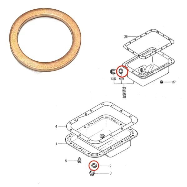 Guarnizione in rame tappo scarico olio Solé Diesel Mini 18 | Mini 23 | Mini 32 | Mini 34 – Vetus M3.10 | M4.14 – Meiki