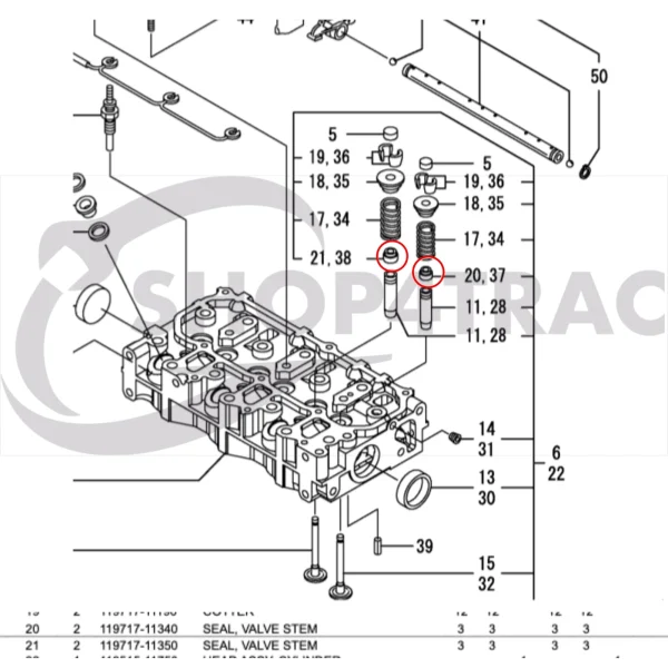 Guarnizioni stelo valvola Yanmar 2YM15 | 3YM20 | 3YM30