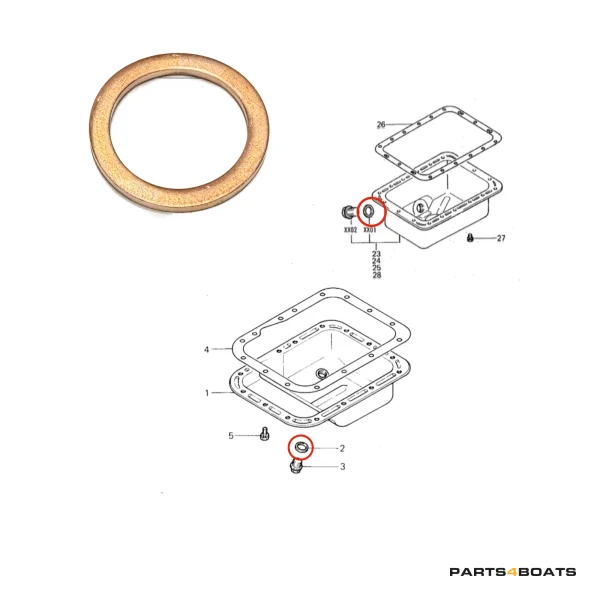 Guarnizione in rame tappo scarico olio Solé Diesel Mini 18 | Mini 23 | Mini 32 | Mini 34 – Vetus M3.10 | M4.14 – Meiki
