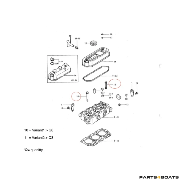 Bullone della testata Solé Diesel Mini 26 – Vetus M3.09 | M3.28 – Craftsman Marine CM3.27 – JF Marine Power JF6-1500