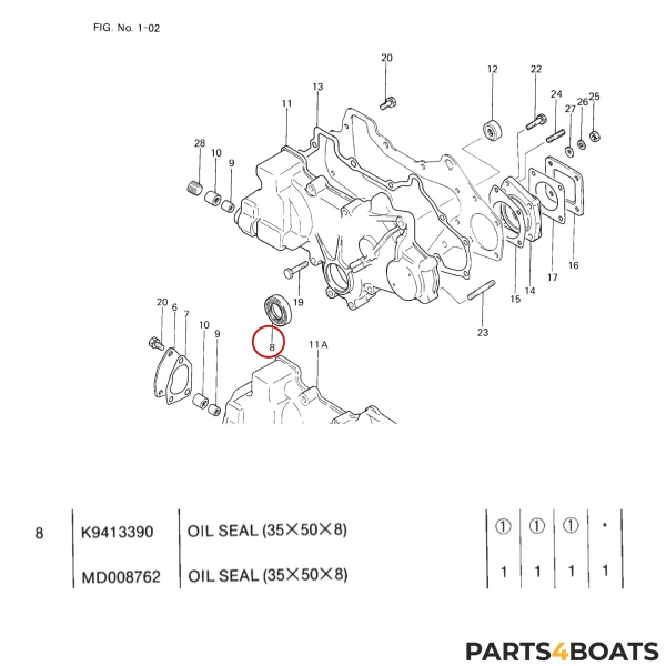 Paraolio albero motore anteriore Solé Diesel Mini 33 | Mini 44 | Mini 55 – Vetus M4.15 | M4.17 – Craftsman Marine CM4.42 – JF Marine Power JF10 | JF15