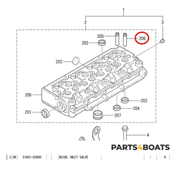 Guida valvola aspirazione Solé Diesel Mini 33 | Mini 44 | Mini 55 – Vetus M4.15 | M4.17 – Craftsman Marine CM4.42 – JF Marine Power JF10 | JF15